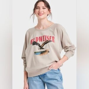 Taupe Budweiser Eagle Logo Crewneck Sweatshirt. 